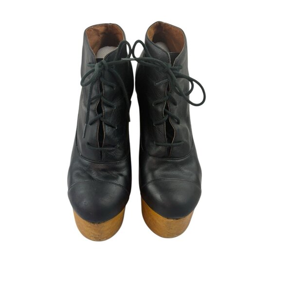 Ecote Platform Booties Womens 7 Black Leather Whimsigoth Grunge Witchy Wood Heel - Picture 3 of 13